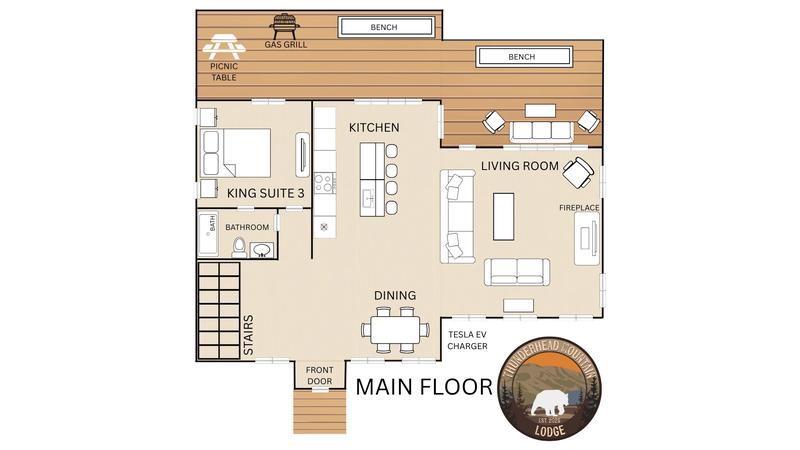 Thunderhead Mountain Lodge Main Floor Plan Main floor plan for Smoky Mountains cabin rental Thunder Mountain Lodge.